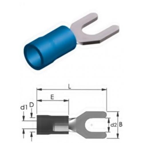 Ακροδέκτης δίχαλο με μόνωση μπλε 6.5-2mm S2-6SV JEE