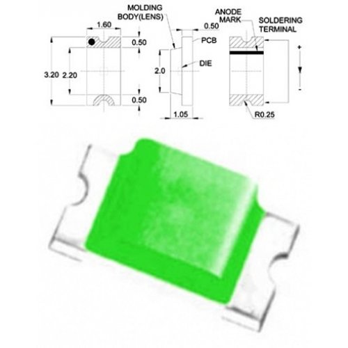 Led smd 1206 πράσινο 140° 17-51mcd TO-3216BC-GD