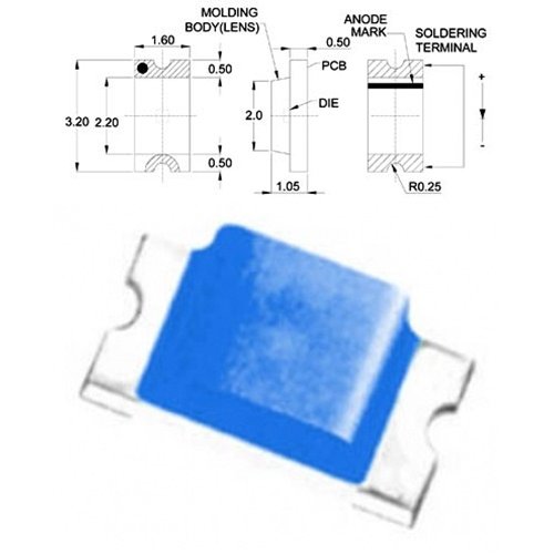 Led smd 1206 μπλε 140° 17-51mcd TO-3216BC-BD