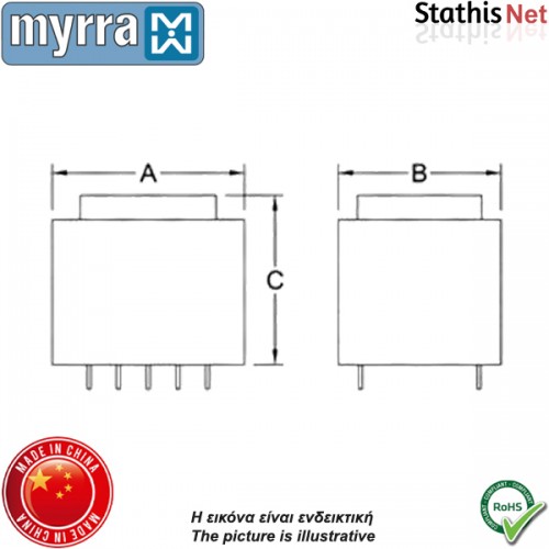 Μετασχηματιστής PCB 120V -> 1 x 18V 1VA Myrra