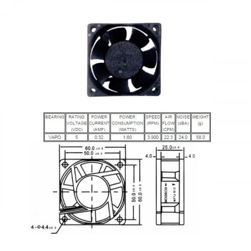 Ανεμιστήρας 5VDC 60X60X20 RQD6020MS κουζινέτο TIDAR