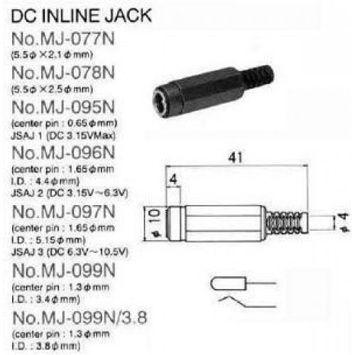 Φις Dc 1.3x3.4x9mm καλωδίου αρσενικό MJ099N Marusin