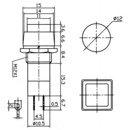 Διακόπτης μπουτόν mini OFF-(ON) 3Α 250V 2P push on PB303B κόκκινος τετράγωνος