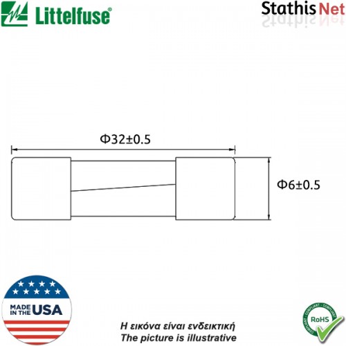 Ασφάλεια κεραμική 6.3x32mm βραδείας 1Α 0326001.HXP Littelfuse