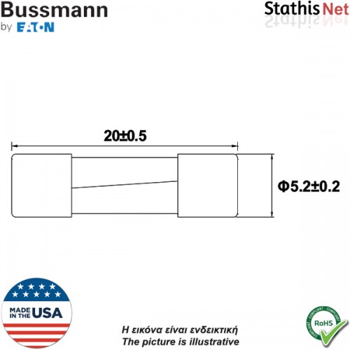Ασφάλεια κεραμική 5x20mm βραδείας 2Α BK1-S505-2-R Bussmann