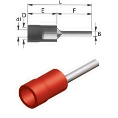 Ακροδέκτης μύτη μόνωση κόκκινος 1.25mm PT1-10V LNG