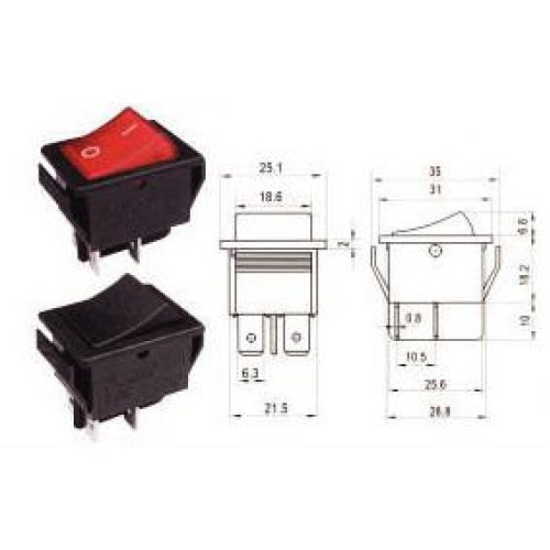 Διακόπτης rocker μεγάλος ΟΝ-OFF 16A 250V 4P RL2-121/N-C2 μαύρος χωρίς λυχνία