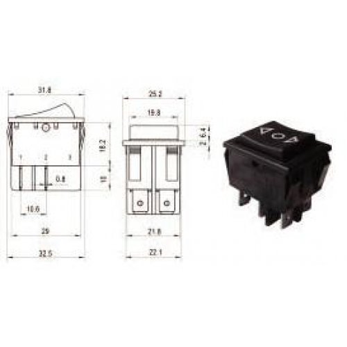 Διακόπτης rocker μεγάλος (ΟΝ)-OFF 16A 250V 4P RL2-321-C28 μαύρος χωρίς λυχνία επαναφορά 1xON