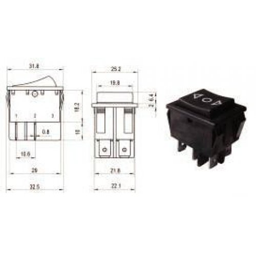 Διακόπτης rocker μεγάλος ΟΝ-OFF-(ON) 16A 250V 6P RL2-323-C28 μαύρος χωρίς λυχνία επαναφορά 1xON