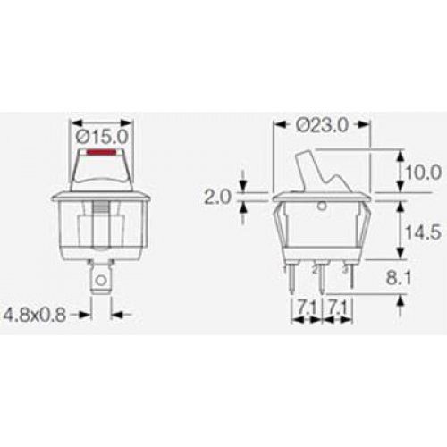 Διακόπτης rocker ΟΝ-OFF 10A 12V 4P R13-112LP-02 κόκκινος με λυχνία led στρόγγυλο κουμπί