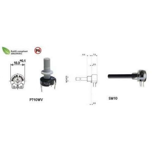 Trimmer ειδικό SM10 100 ohm με αξόνα Piher