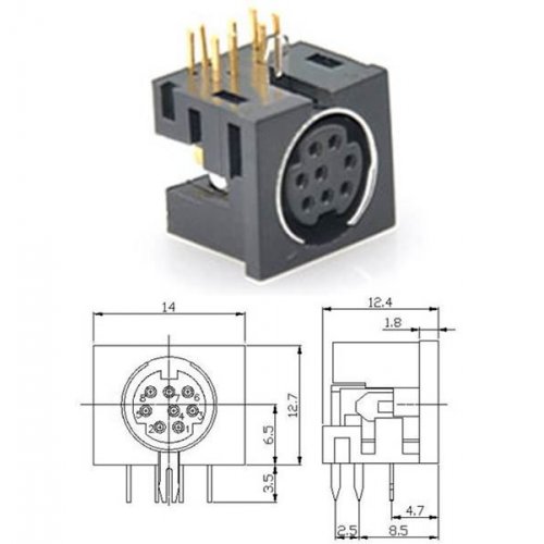 Κονέκτορας mini din 8pins γωνιακός θηλυκός PCB MDC-408