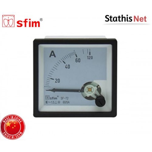 Όργανο πίνακος AC αμπερόμετρο αναλογικό 72x72mm μέσω μετασχηματιστή 60/5A SF-72-3 SFIM