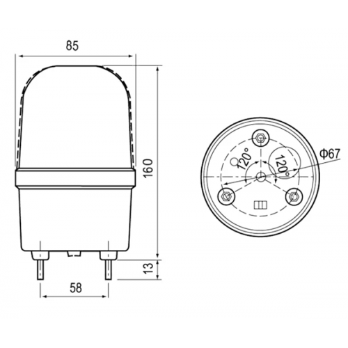 Φάρος μεγάλος LED strobe 24V DC περιστρεφόμενος 85x160mm κίτρινος IP40 C-1101 CNTD