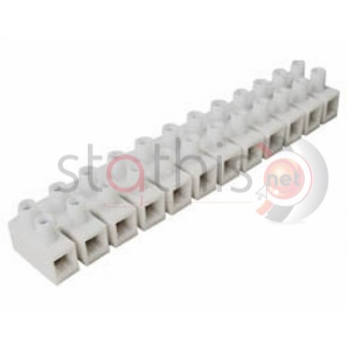 Κλέμα ηλεκτρολογική πολυπροπυλένιου (PP) 2.5mm² 12P 85° ορειχάλκινη λευκή PA8P