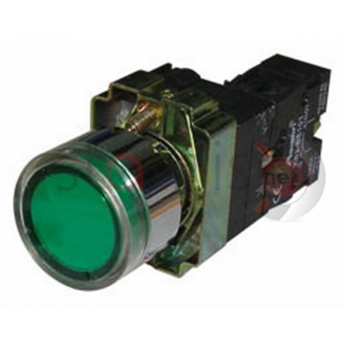 Μπουτόν πράσινο χωνευτό Φ22 1NO με επαφές και LED BW3361