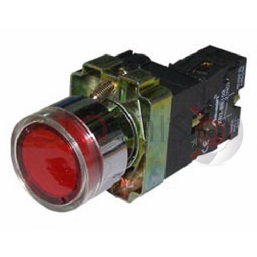 Μπουτόν κόκκινο χωνευτό Φ22 1NC με επαφές και LED BW3462L