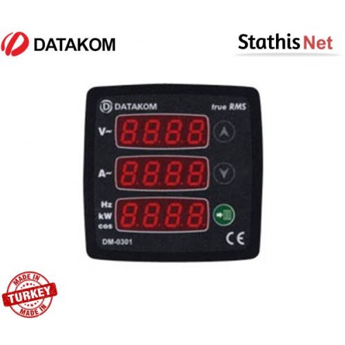 Όργανο πίνακος αμπερόμετρο/βολτόμετρο/συχνόμετρο ψηφιακό AC 72x72mm 1Φ DM-0301 Datakom