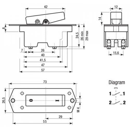 Διακόπτης εργαλειών απλός 2P 10Α 250V Α422N1