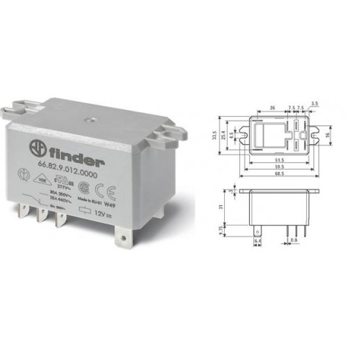 Relay ισχύος 24V DC 30A 2 x επαφές Faston connection 6.3 mm 66.82.9 24.000 Findres