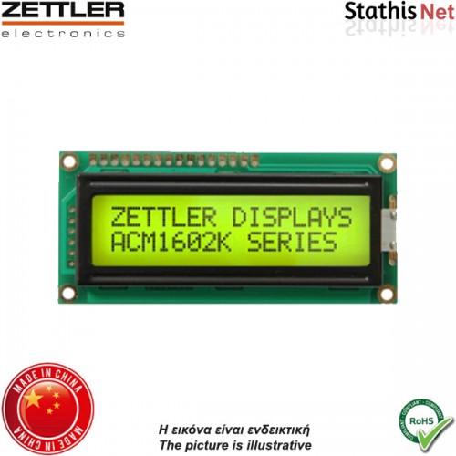 Οθόνη LCD display 2x16 πράσινου φωτισμού ACM1602CA-FL-YBW-XB2.5 ZETTLER Οθόνη LCD display 2x16 πράσινου φωτισμού ACM1602CA-FL-YBW-XB2.5 ZETTLER