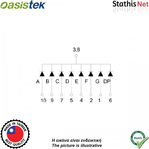 Display led 1 ψηφίου 9.90mm ανόδου κόκκινο 3191BMRL-91D Οasistek