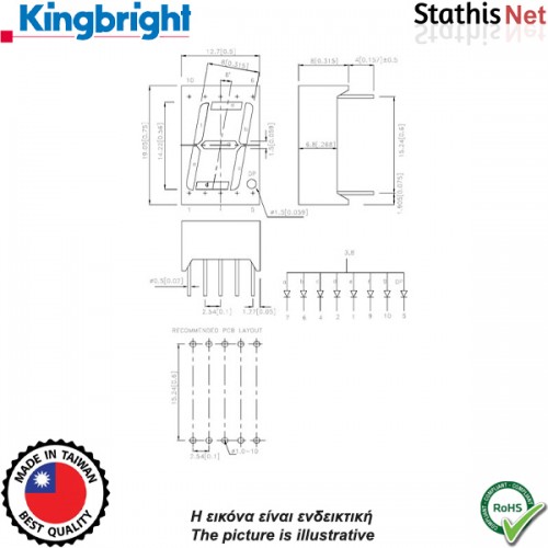Display led 1 ψηφίου 14.2mm καθόδου κόκκινο SC56-11SRWA Kingbright