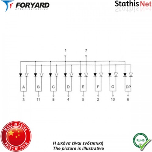 Display led 1 ψηφίου 20.4mm ανόδου κόκκινο TPD-8011BS-21 Foryard