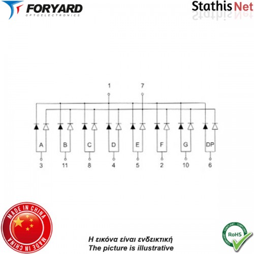 Display led 1 ψηφίου 20.4mm καθόδου κόκκινο TPD-8011AS-21 Foryard