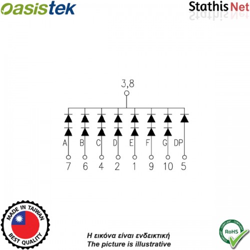 Display led 1 ψηφίου 25.4mm καθόδου κόκκινο 1106AMRL-N Οasistek