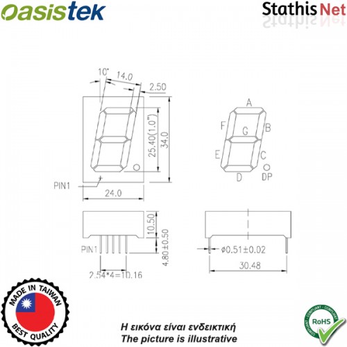 Display led 1 ψηφίου 25.4mm ανόδου μπλέ 1106BB Οasistek