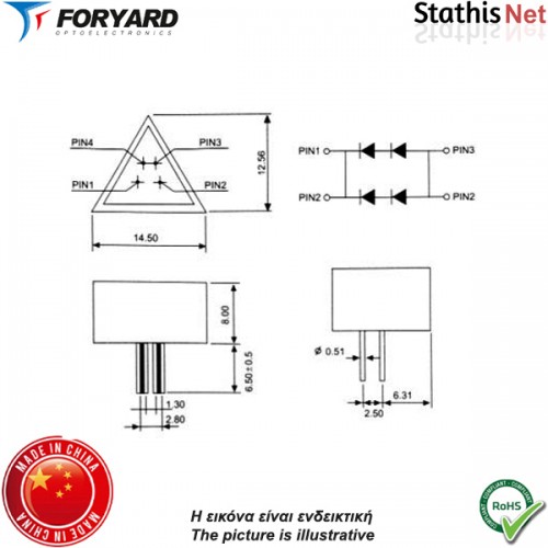Display led light bar 14.5x12.5x8mm τρίγωνο κόκκινο TPA-T13ZUR Foryard