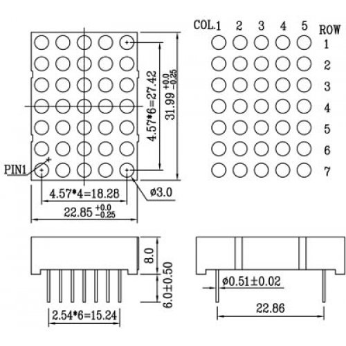 Display led matrix 5x7 hi κόκκινο καθόδου 1057AHN