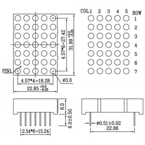 Display led matrix 5x7 hi κόκκινο καθόδου 1157AHB