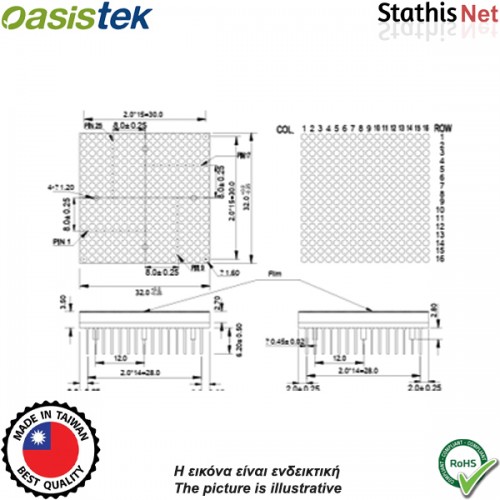 Display led matrix 16x16 καθόδου κόκκινο TOM-D1216CMRL-B Οasistek