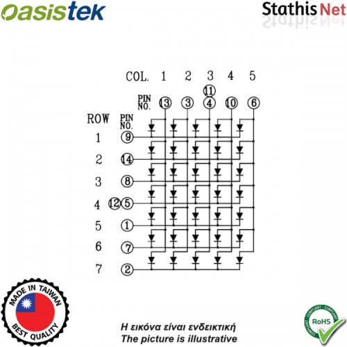 Display led matrix 5x7 ανόδου κόκκινο TOM-1157BMRL-N Οasistek