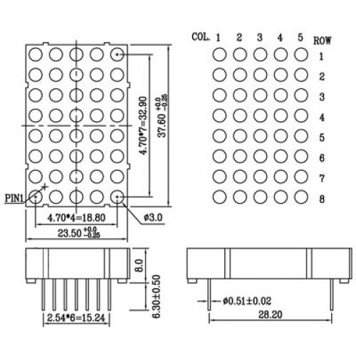 Display led matrix 5x8 hi κόκκινο καθόδου 1058AMRL-B