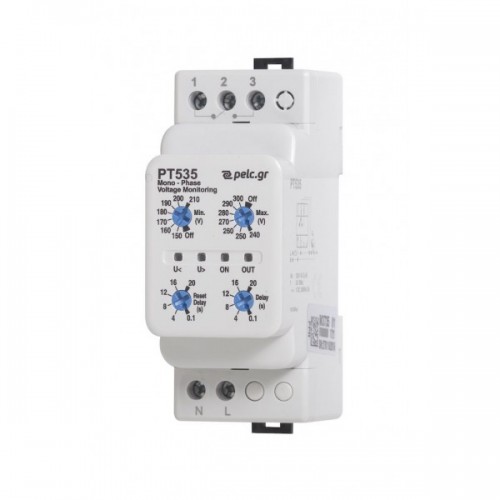 Επιτηρητής τάσης με ρυθμιζόμενα όρια τάσης & χρόνους επανεκκίνησης 300VAC μονοφασικός ( 1Φ ) PT535 Power Electronics Control