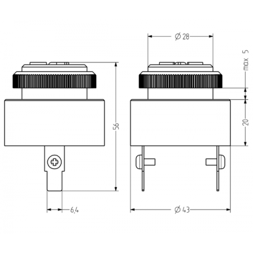 Σειρήνα buzzer πίνακα Φ28 12V AC/DC ρυθμιζόμενη 80-90dB μαύρη IP54 BU2 Auer Signal