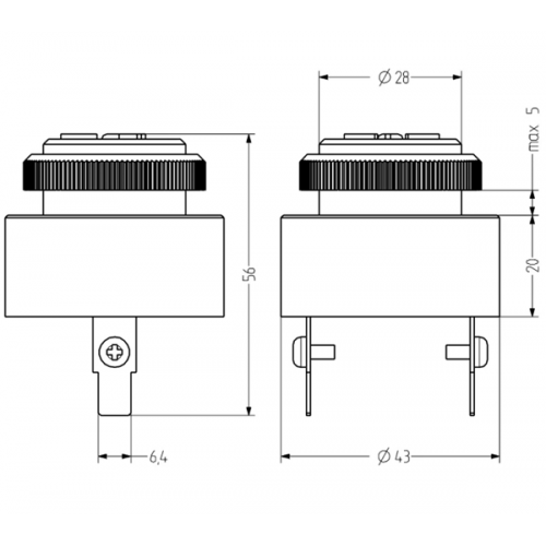 Σειρήνα buzzer πίνακα Φ28 220V AC ρυθμιζόμενη 80-90dB μαύρη IP54 BU3 Auer Signal