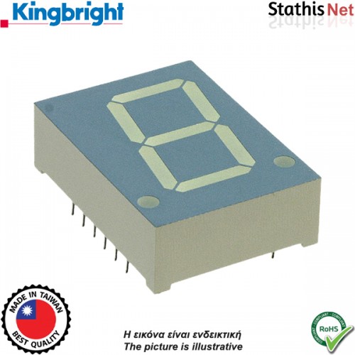 Display led 1 ψηφίου hi πράσινο 20.4mm ανόδου SA08-11GWA Kingbright