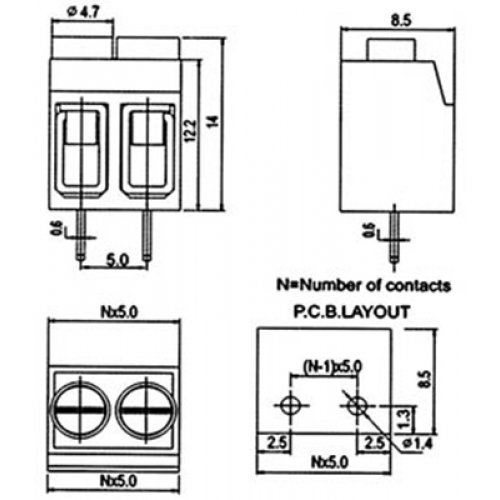 Κλέμα τυπωμένου 3Pins 5mm γκρί KF167V-3P-1-1 DFT