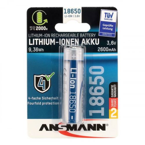 Μπαταρία 3,7v 2600mAH 18650 Li-ion χωρίς κεφάλι ANSMANN