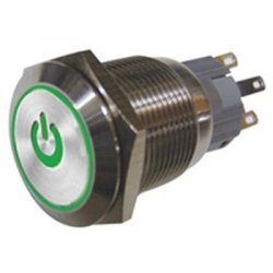 Μπουτόν διακόπτης On-Off μεταλλικός στρογγυλός Φ19 με πράσινη λυχνία power HBS1-AGQ