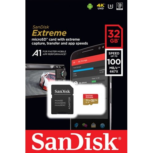 Κάρτα μνήμης SDSQXAF-032G-GN6MA 32GBExtreme microSDHC/microSDXC 100MB/s με αντάπτορα SanDisk