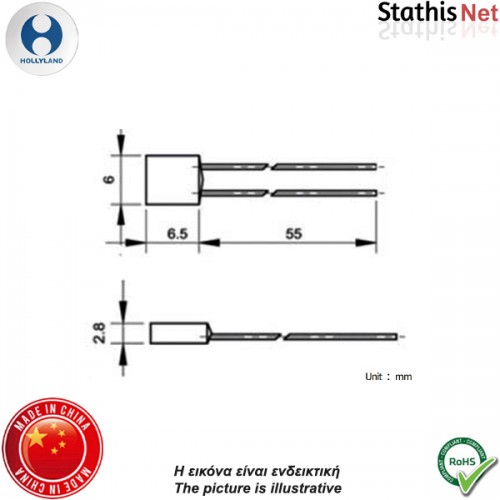 Ασφάλεια θερμική τετράγωνη 250V 2A 120°C RH01-120 Hollyland Electronics