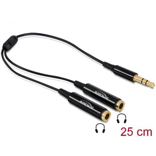 Καλώδιο καρφί 3.5mm αρσενικό 4pin -> 2 x 4 pin καρφί θηλυκό stereo 3.5mm ακουστικά + μικρόφωνο μαύρο 65575 Delock