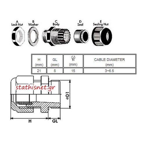 Στυπιοθλίπτης με φλάντζα IP68 γκρι PG-07 CHS