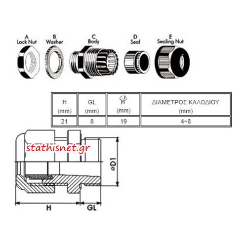 Στυπιοθλίπτης με φλάντζα IP68 γκρι PG-09 CHS