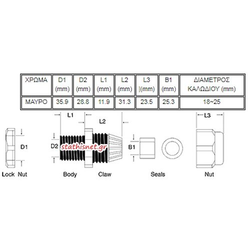 Στυπιοθλίπτης IP68 μαύρος PG-29 CHS